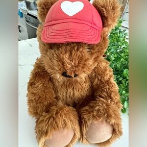 Hallmark Bear Brown with Red Heart Ball Cap Valentines Love  Vintage Fluffy 12"